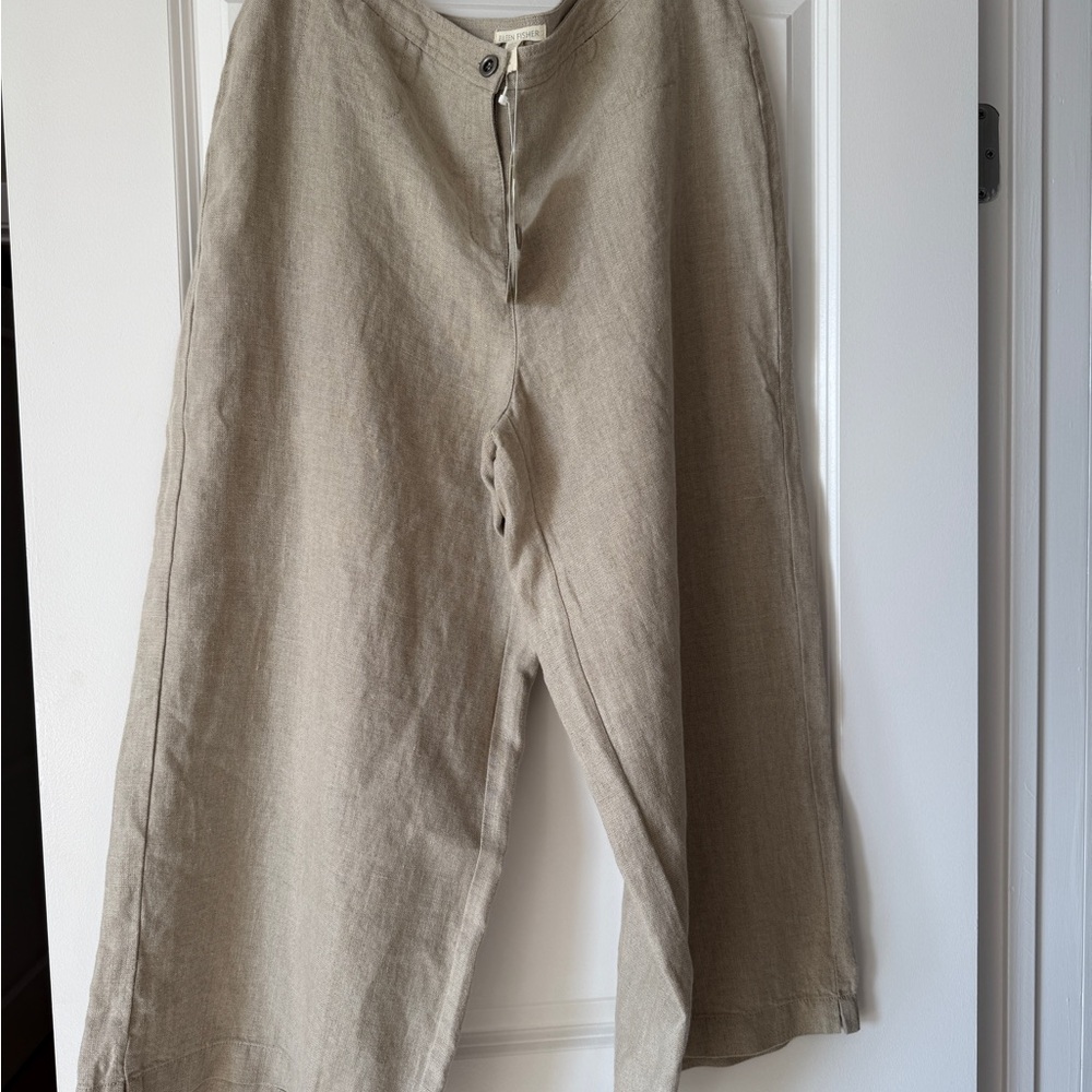 Eileen Fisher Taupe Linen Button-Front Top NWT